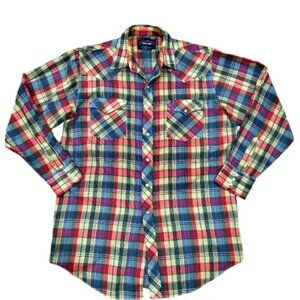 Williams Bay Shirt Mens Size L Plaid Pearl Snap Western Long Sleeve Thin Vintage